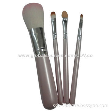 4-piece Gift Makeup Brush Set, Made of Wooden Handle & Aluminum Ferrule with Great Synthetic Bristle
